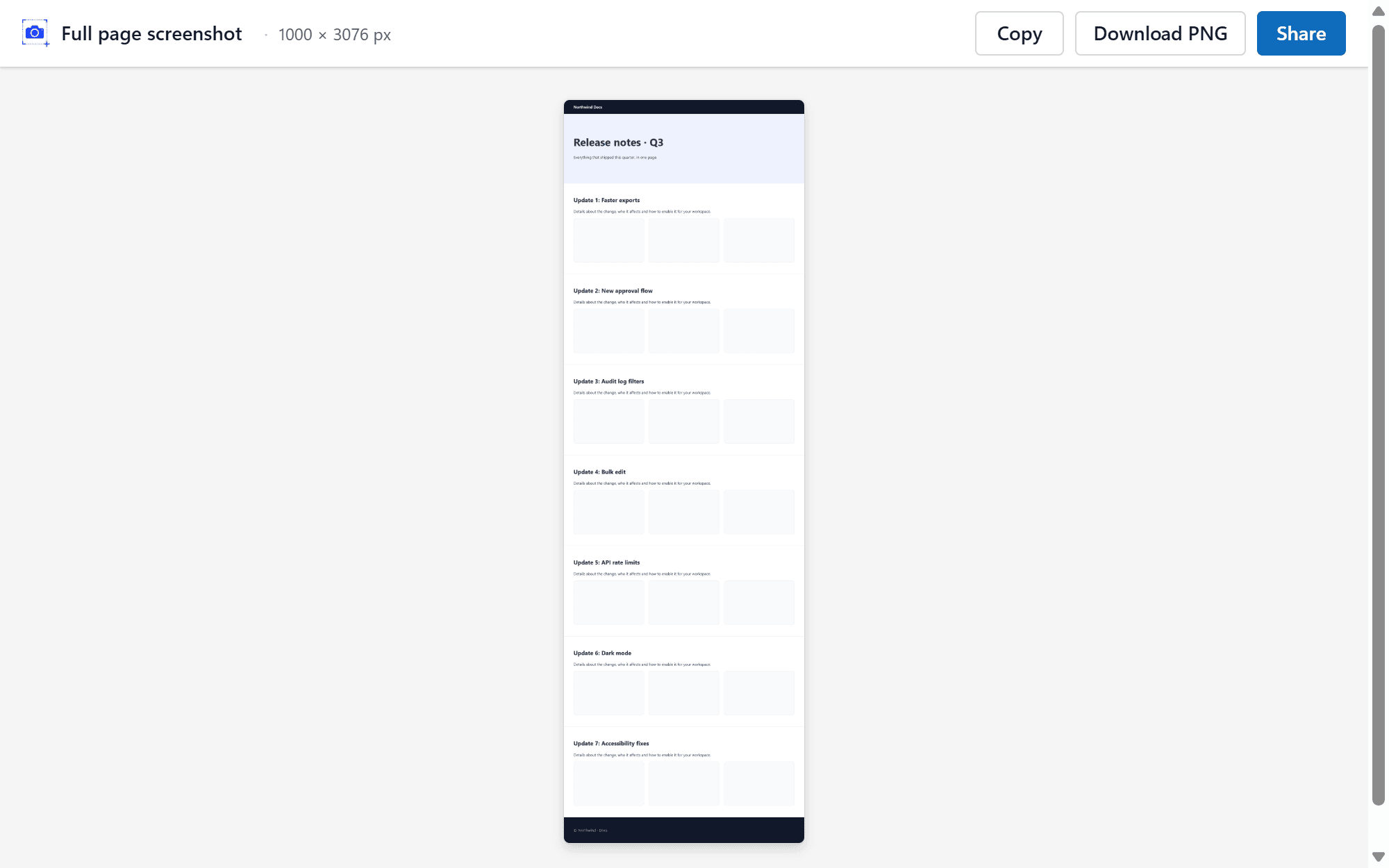 A long web page stitched into a single image in the Screshot full-page viewer